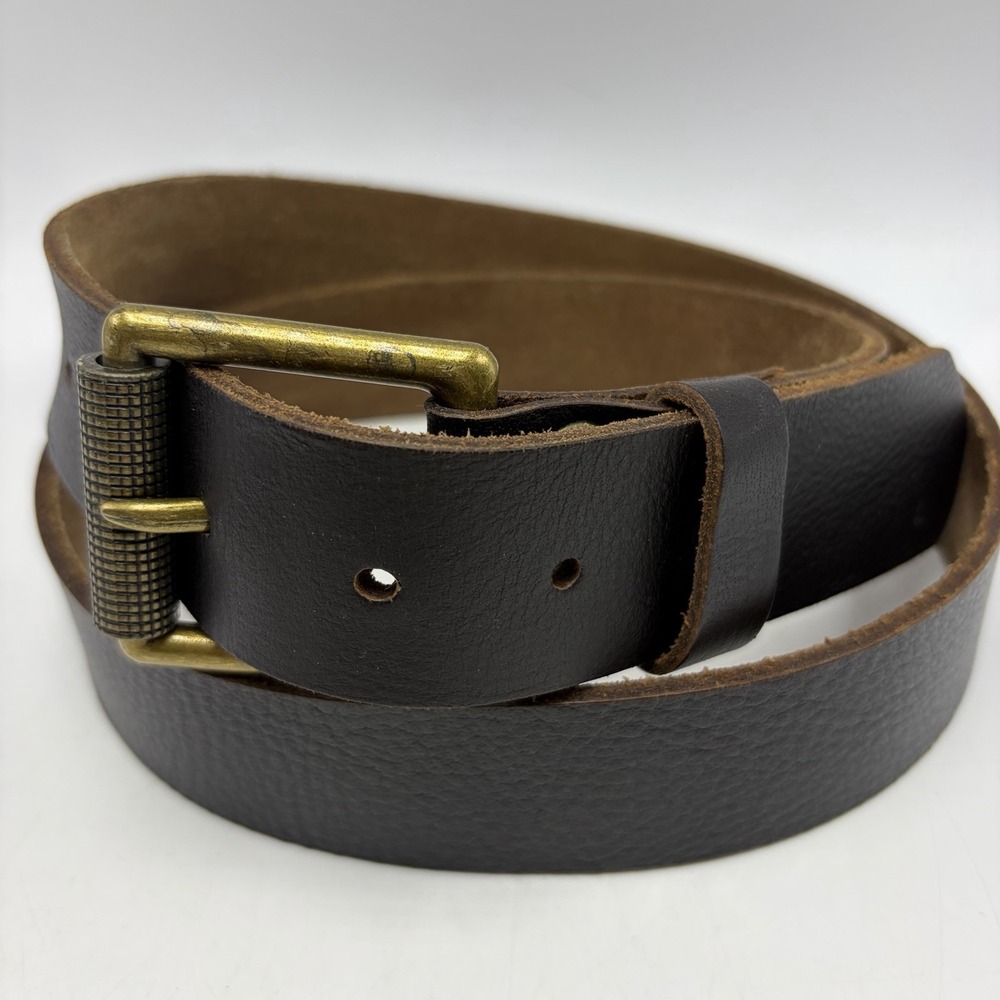 Brown Pebbled Leather Belt Womens Large 1-1/2" Quality Casual Brass Buckle Read